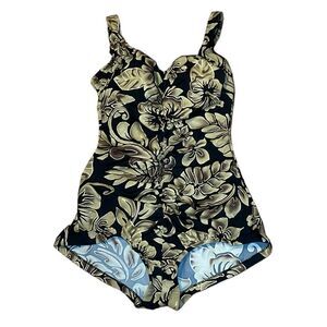 Vintage Maxine Swimsuit, one piece, black, tan, 14